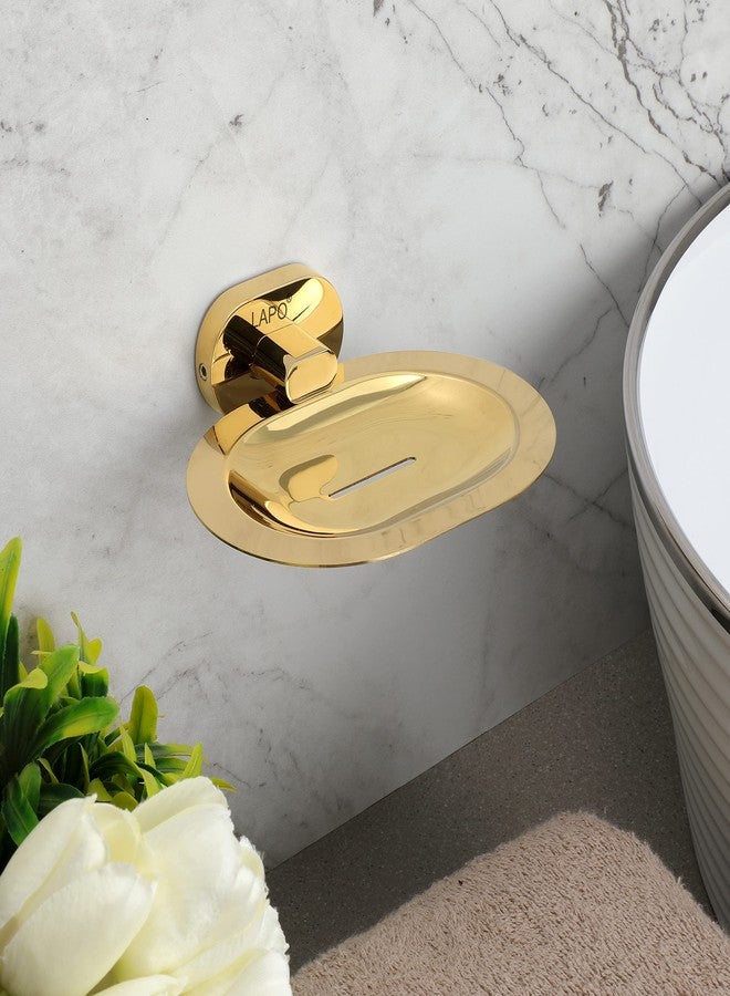 LAPO حامل صابون فردي من لابو كيك - مقاوم للصدأ، يُثبت على الحائط، مزود بصينية تصريف، مصنوع من الفولاذ المقاوم للصدأ 304، مطلي بالذهب بتقنية PVD، مناسب للحمام والمطبخ وحوض الغسيل - عبوة من قطعة واحدة - Image 1